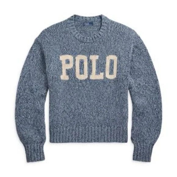 NWT Polo Ralph Lauren Logo Intarsia Pullover in Denim Marl - Small - Picture 2 of 8